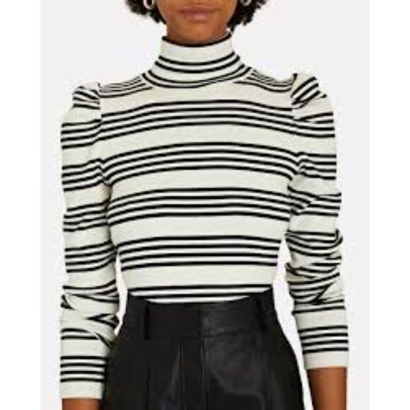 Veronica Beard Cedar Striped Stretch-pima Cotton Turtleneck Sweater Top - Picture 1 of 13